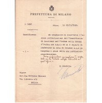 PREFETTURA MILANO 1922 - EMISSIONE ONORIFICENZA CAVALIERE CORONA D'ITALIA 19-145