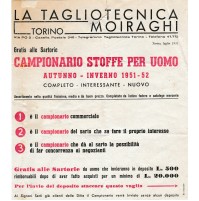 PUBBLICITA'  LA TAGLIOTECNICA MOIRAGHI TORINO CAMPIONARIO STOFFE 1951 18-7