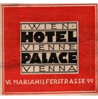 RARA ETICHETTA DA VALIGIA ANNI '30 - HOTEL WIEN VIENNE PALACE VIENNA 7 X 6,5 Cm