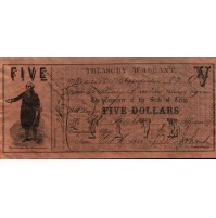 REPRO Texas Five Dollar Treasury Warrant Oct 1, 1862 - COPY RIPRODUZIONE (4-85)