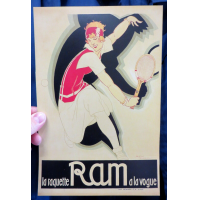 STAMPA - RIPRODUZIONE MANIFESTO ANNI '30 TENNIS la Raquette Ram a la Vogue -