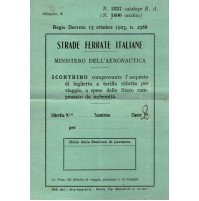 STRADE FERRATE ITALIANE - MINISTERO DELL'AERONAUTICA SCONTRINO  DI VIAGGIO 1939