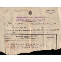 STRALCIO DI DOC. XI GRUPPO ARTIGLIERIA REGIO ESERCITO LOANO 1942 C9-258