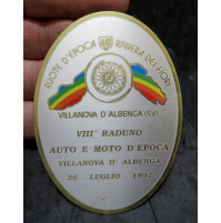 TARGA IN METALLO - VIII° RADUNO AUTO D MOTO D'EPOCA 1992 - VILLANOVA D'ALBENGA