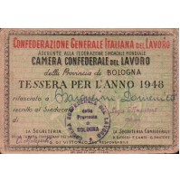 TESSERA 1948 - CAMERA CONFEDERALE DEL LAVORO DI BOLOGNA - LEGA MURATORI