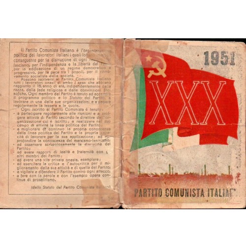 TESSERA 1951 - PARTITO COMUNISTA ITALIANO - P.C.I. BOLOGNA 