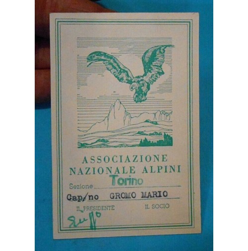 TESSERA ASSOCIAZIONE NAZIONALE ALPINI - SEZ. TORINO - CAPITANO - 1958