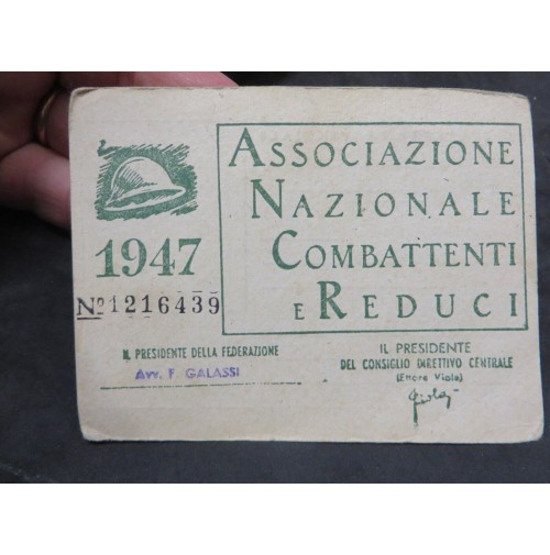 TESSERA ASSOCIAZIONE NAZIONALE COMBATTENTI E REDUCI - 1947