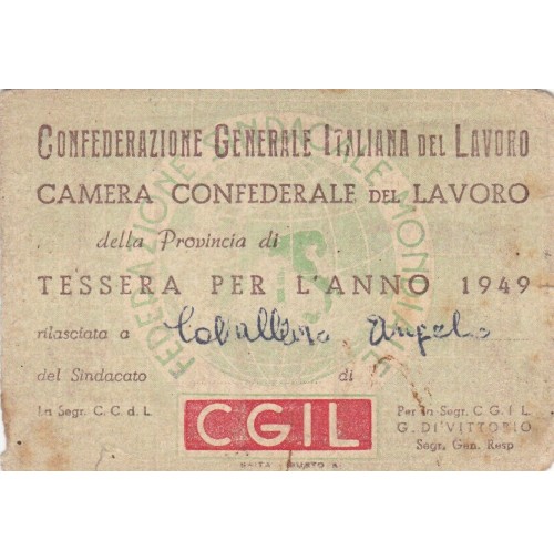 TESSERA CGIL 1949 FIOM PROVINCIA DI SAVONA INTERAMENTE BOLLATA  9-38