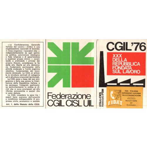 TESSERA CGIL - FIDAT - 1976 DIPENDENTI AZIENTE TELECOMUNICAZIONI - SIP C9-1214