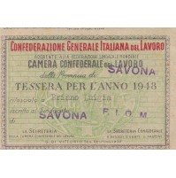 TESSERA C.G.I.L. PROVINCIA SAVONA F.I.O.M. CAMERA CONFEDERALE LAVORO 1948 13-175