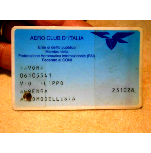 TESSERA DEL 1995 - AERO CLUB D'ITALIA SAVONA - AEROMODELLISTA -