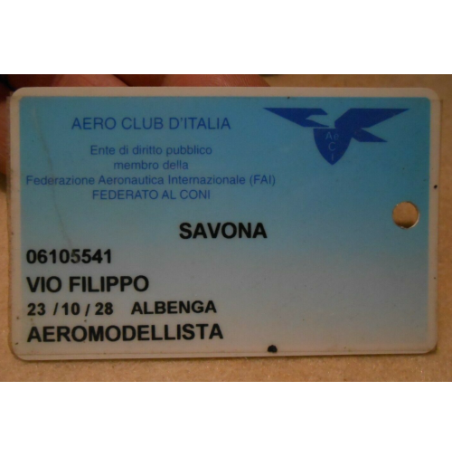 TESSERA DEL 1999 - AERO CLUB D'ITALIA SAVONA - AEROMODELLISTA -