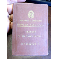 TESSERA DI RICONOSCIMENTO -  FERROVIE DELLO STATO - 1940 - MOGLIE CAPO TECNICO