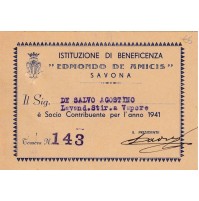 TESSERA ISTITUTO DI BENEFICENZA EDMONDO DE AMICIS SAVONA 1941 1-310