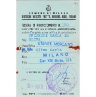 TESSERA MILANO DIREZIONE MERCATO FRUTTA VERDURA FIORI FUNGHI 1960 12-38BIS