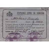 TESSERA OSPEDALI CIVILI DI GENOVA 1967 ENTRATA CON AUTO C4-635