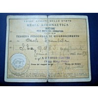 TESSERA RICONOSCIMENTO R. AERONAUTICA COSTRUZIONI TORINO 1938 - STRADE FERRATE 